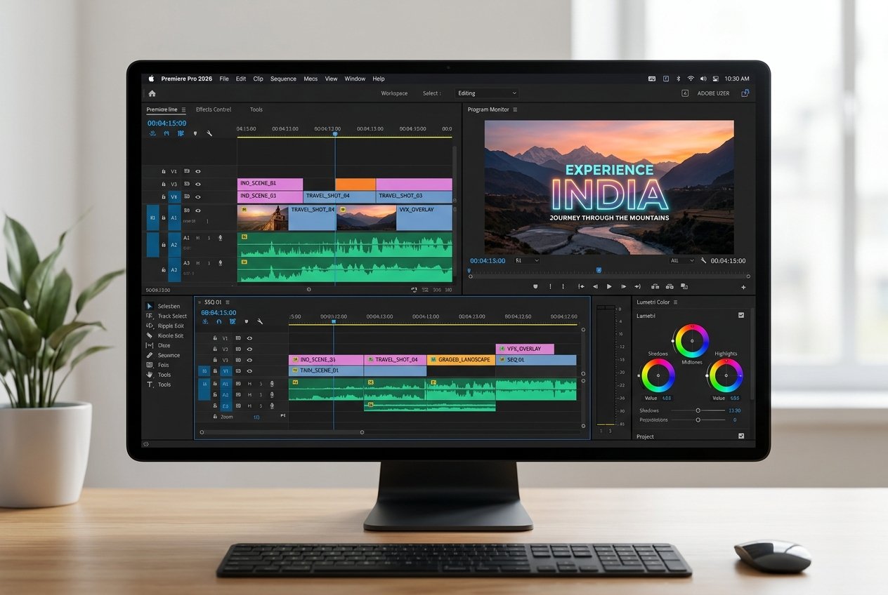 Premiere Pro 2026 editing dashboard and learning project timeline preview